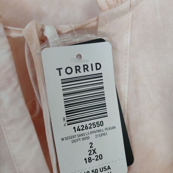 Torrid Peach Tie Dye Peasant Top Size 2X Ruffle V-Neck 3/4 Sleeves Boho NWT - Picture 7 of 10